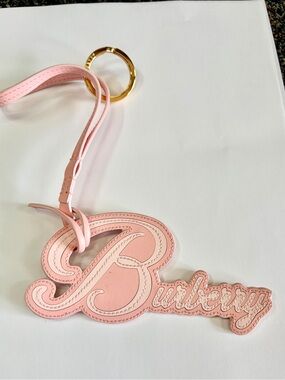 Burberry Script Logo Pink Leather Large bag charm keychain